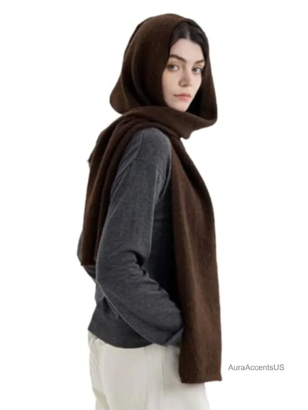 Hooded Knit Cape Scarf Wrap Women Winter Shawl Acrylic Neckwarmer